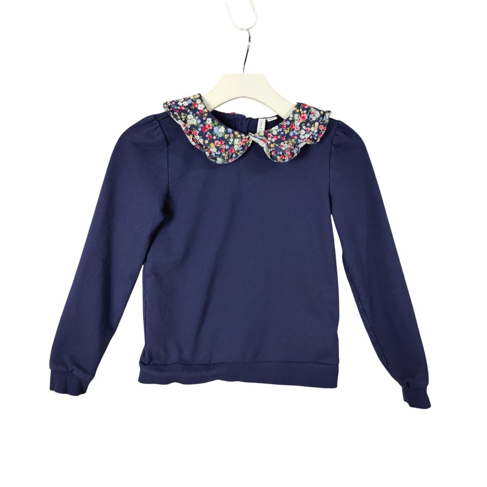 Janie and Jack Girls Size 12 Navy Blue Floral Collar Long Sleeve Sweatshirt Prep